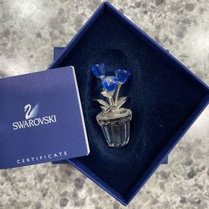 Swarovski Forget Me Not Blue Flower in miniature pot.